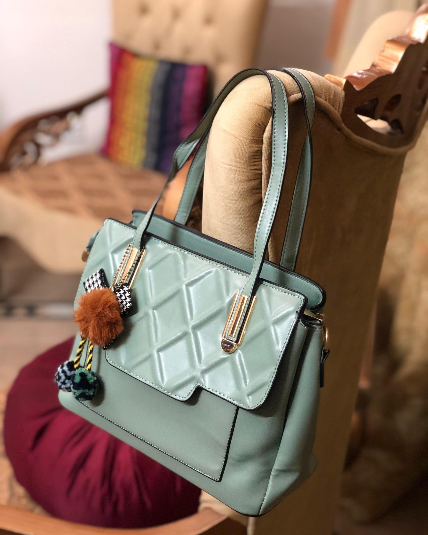 Sage Handcrafted Quilted Handbag | Affordable Fashion Handbags