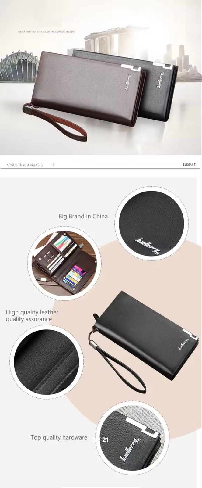Women’s Luxury Long Clutch Wallet with Wrist Strap – Elegant Everyday Purse