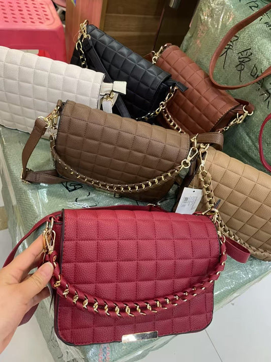Women's Quilted Crossbody Shoulder Bag with Chain Strap β Stylish PU Leather Handbag
