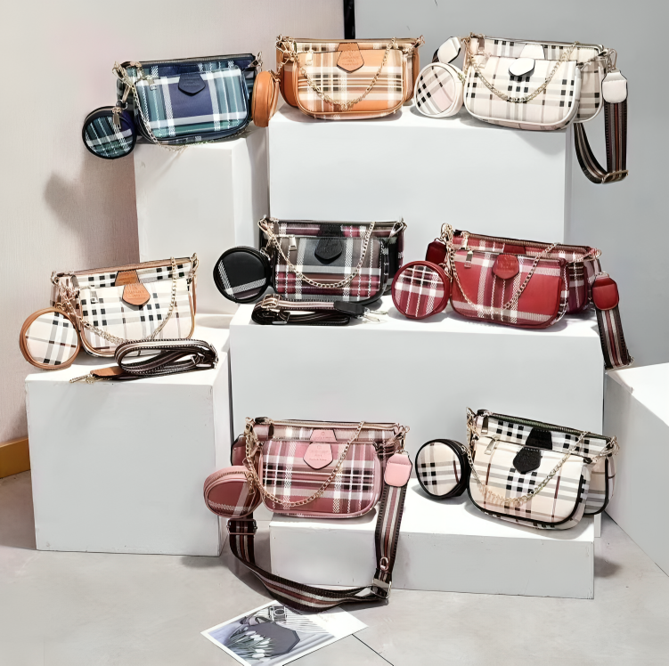 Trendy Checkered Multi-Pocket Handbag Collection – Shoulder & Crossbody Bags
