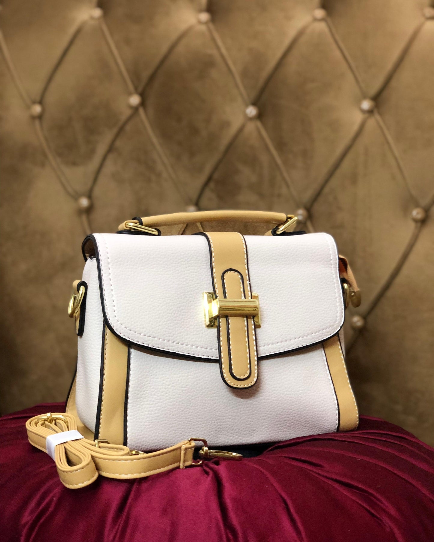 White & Beige Premium Leather Handbag
