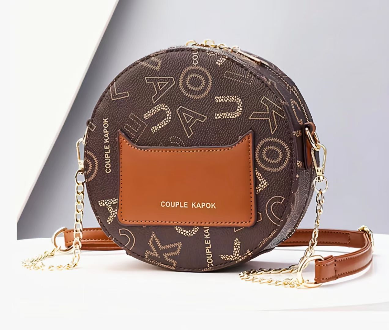 Round Crossbody Handbag for Women – Stylish PU Leather Bag with Cute Cat Keychain