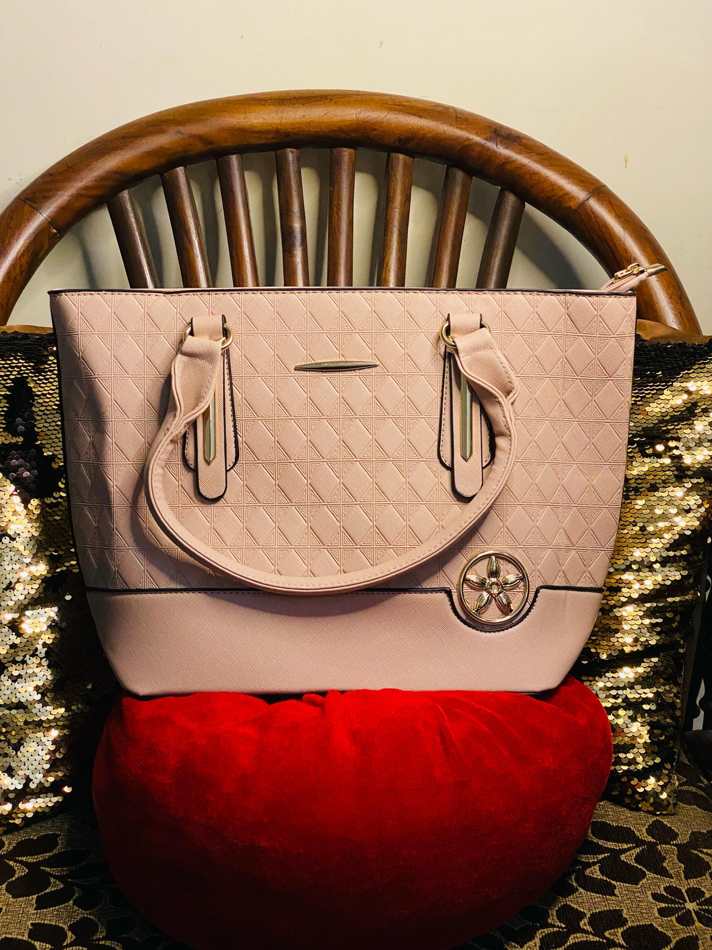 Beige Diamond-Textured Premium Tote Bag