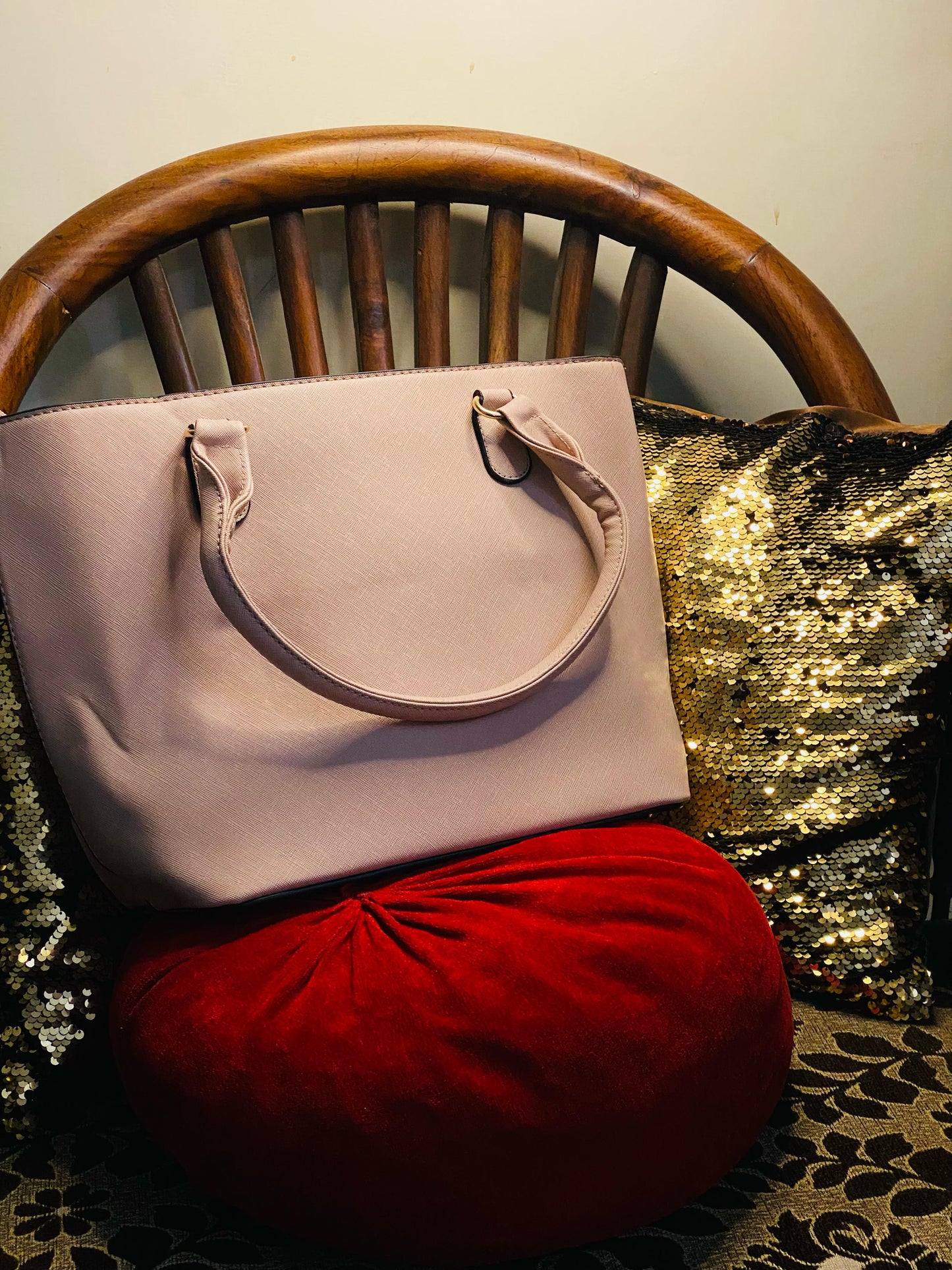 Beige Diamond-Textured Premium Tote Bag