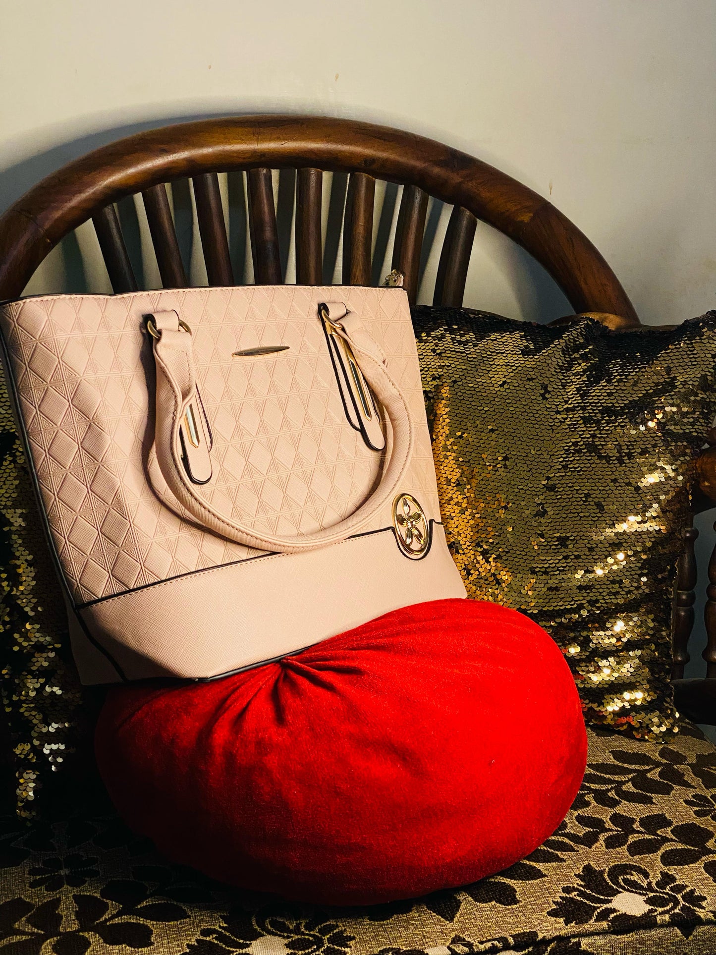 Beige Diamond-Textured Premium Tote Bag