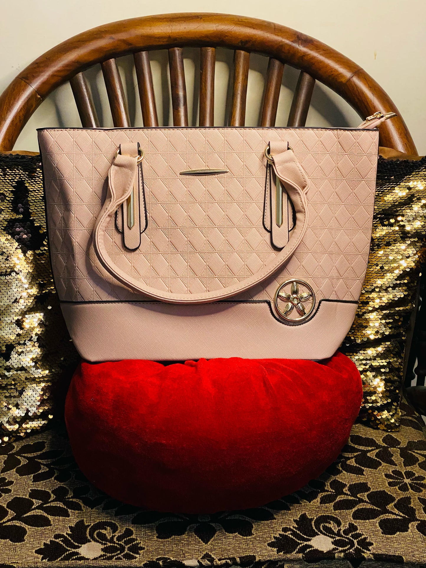 Beige Diamond-Textured Premium Tote Bag