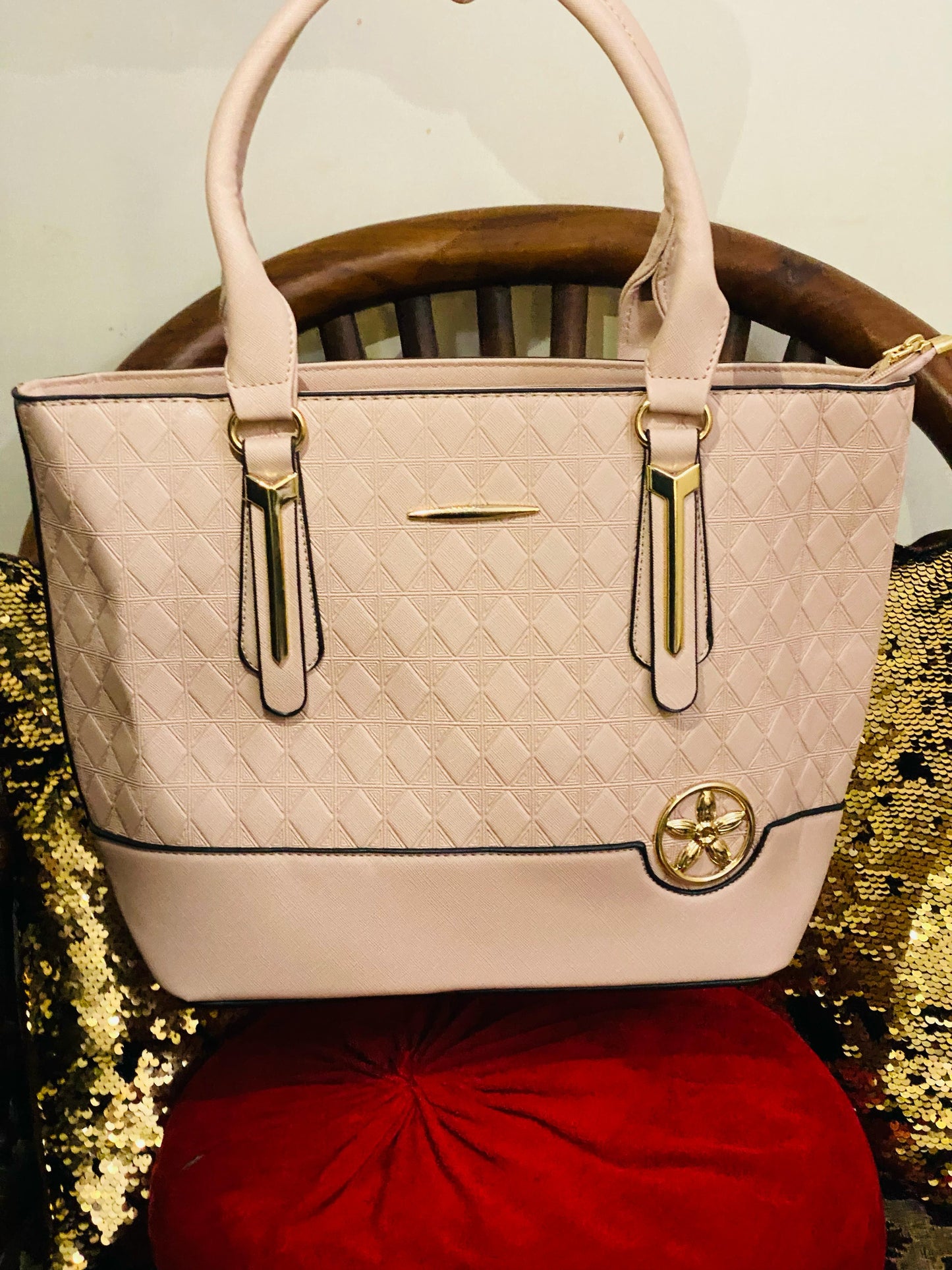 Beige Diamond-Textured Premium Tote Bag